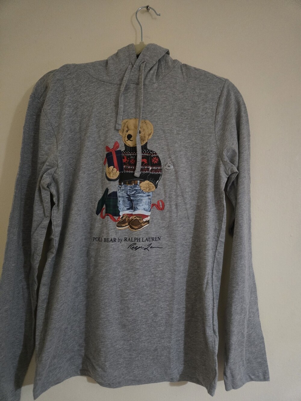 Ralph Lauren Grey Hoodie with Polo Bear Graphic
